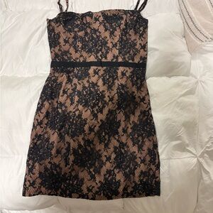 Haute Hippie Black and Tan Lace Mini Dress